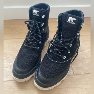 Sorel Women's Brex Cozy Lace Waterproof Boot Black Sea Salt Size 9